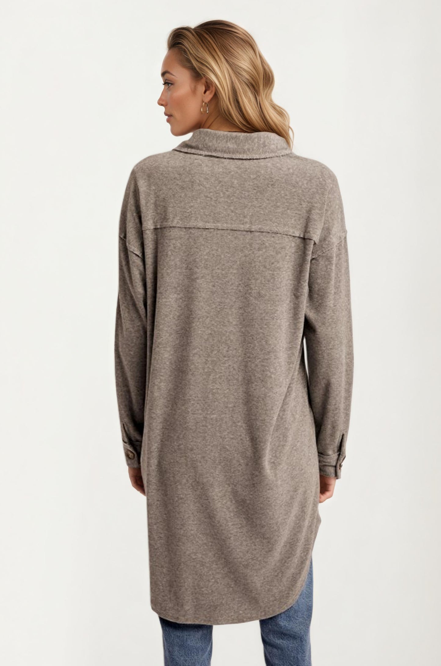 Longline Button Front Knit Shacket with Chest Pockets