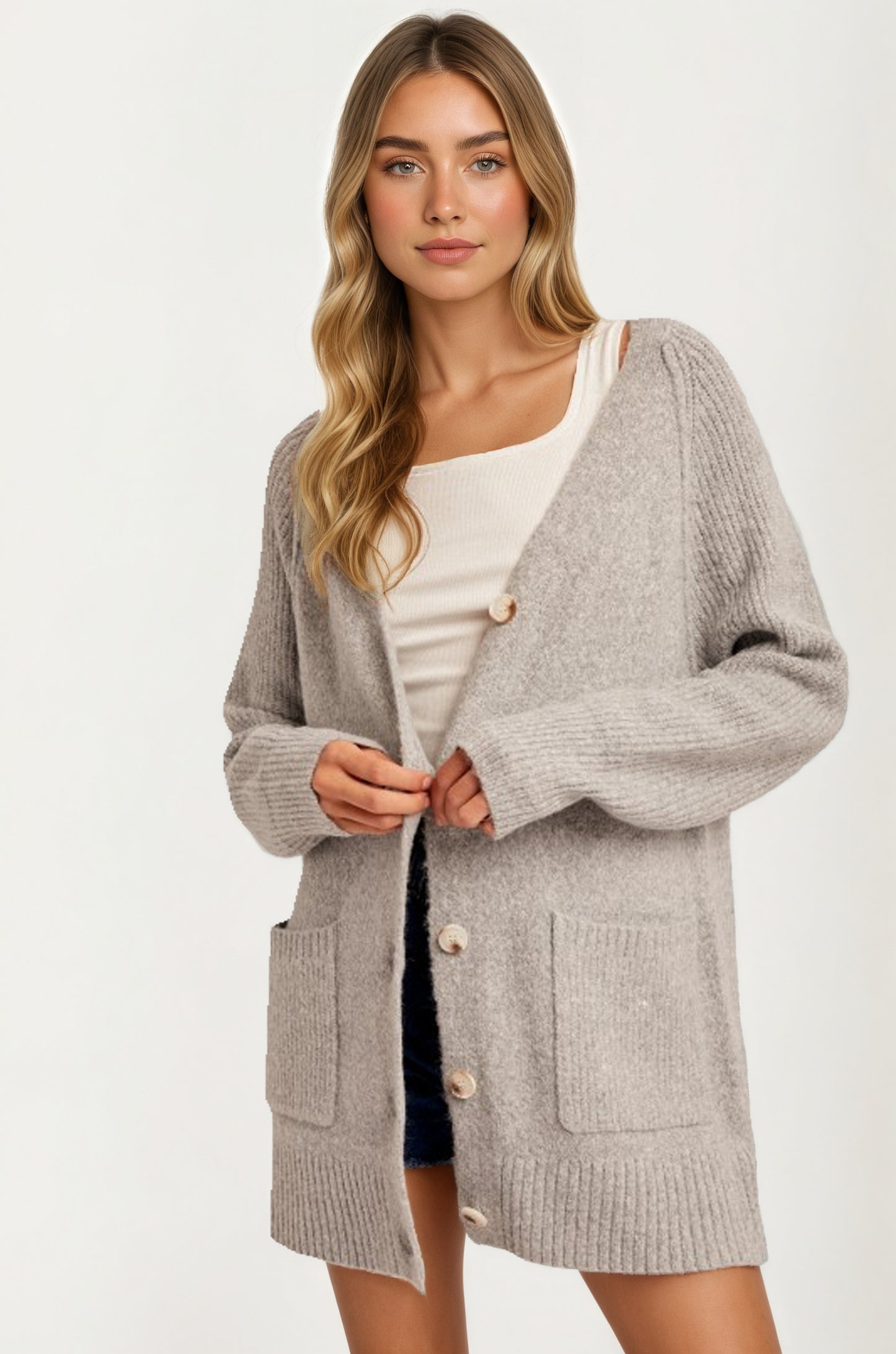 Classic Button-Front Cardigan with Patch Pockets