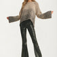 Textured Gradient Knit Pullover Sweater With Flare Sleeves