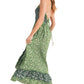 Green Floral Tiered Maxi Dress with Spaghetti Straps