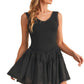 Sleeveless Black Dress with Tiered Skirt and Scallop Neckline