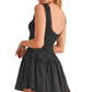 Sleeveless Black Dress with Tiered Skirt and Scallop Neckline