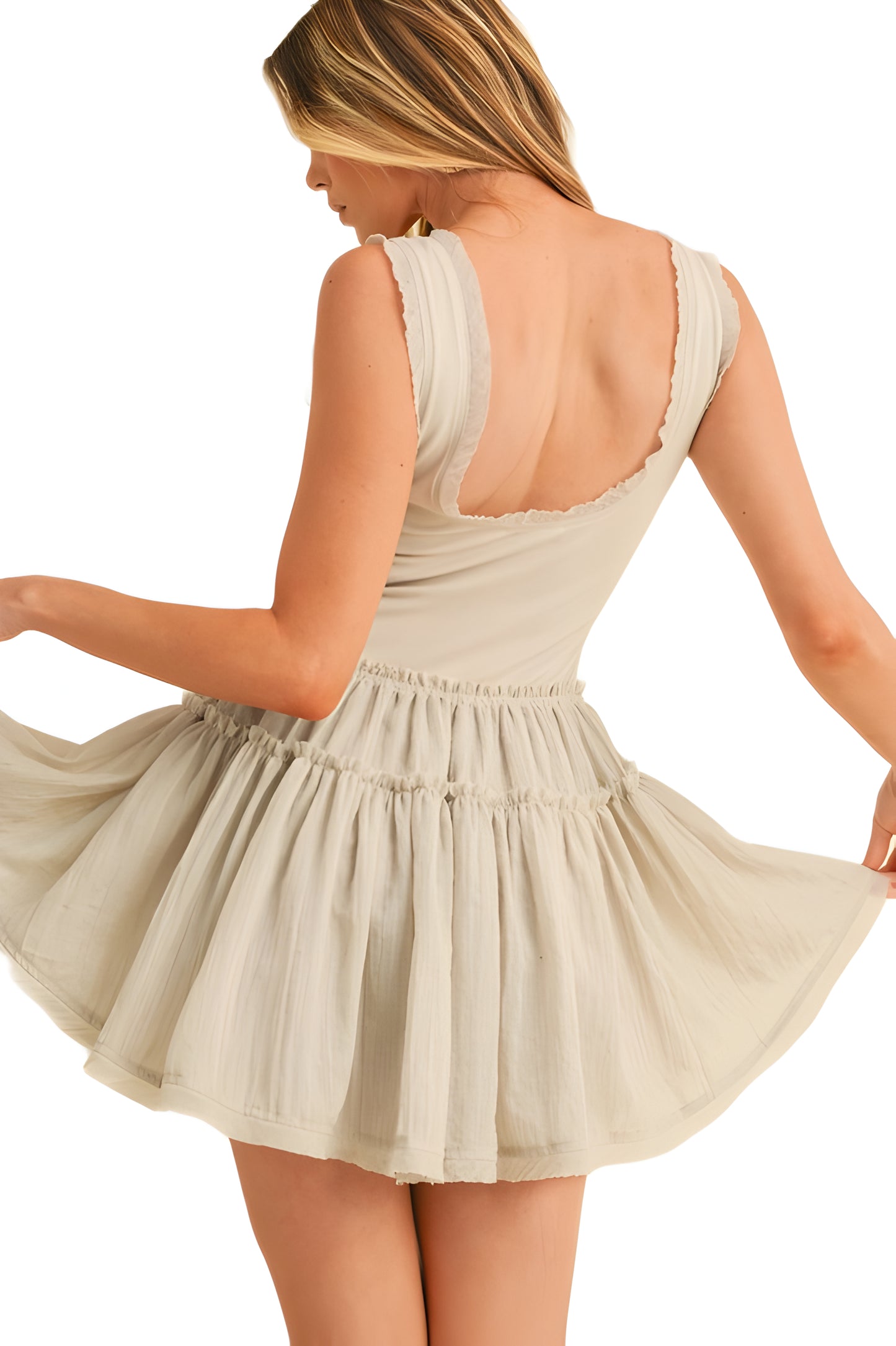 Sleeveless Beige Tulle Mini Dress