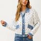 Floral Quilted Jacket with Denim Trim and Button Front