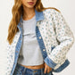 Floral Quilted Jacket with Denim Trim and Button Front