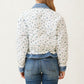 Floral Quilted Jacket with Denim Trim and Button Front