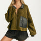 Faux Leather Trim Textured Zip-Up Jacket With Pocket Detail