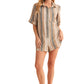Neutral Striped Short Sleeve Button-Down Tunic