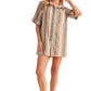 Neutral Striped Short Sleeve Button-Down Tunic