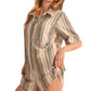 Neutral Striped Short Sleeve Button-Down Tunic