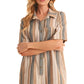 Neutral Striped Short Sleeve Button-Down Tunic