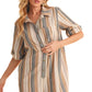 Neutral Striped Short Sleeve Button-Down Tunic