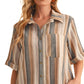 Neutral Striped Short Sleeve Button-Down Tunic