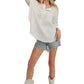 White Button-Front Textured Oversized Top