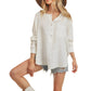 White Button-Front Textured Oversized Top