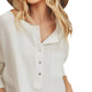 White Button-Front Textured Oversized Top