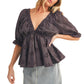 Dark gray Eyelet Peplum Top with Puff Sleeves