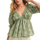 Sage Green Eyelet Peplum Top with Puff Sleeves
