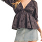 Dark gray Eyelet Peplum Top with Puff Sleeves