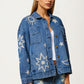 Denim Jacket with Celestial Star and Moon Embroidery