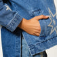 Denim Jacket with Celestial Star and Moon Embroidery