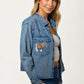 Light Wash Denim Jacket with Embroidered Horse Pockets