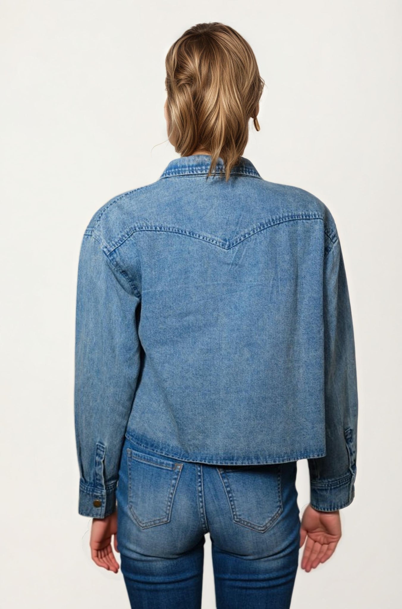 Light Wash Denim Jacket with Embroidered Horse Pockets