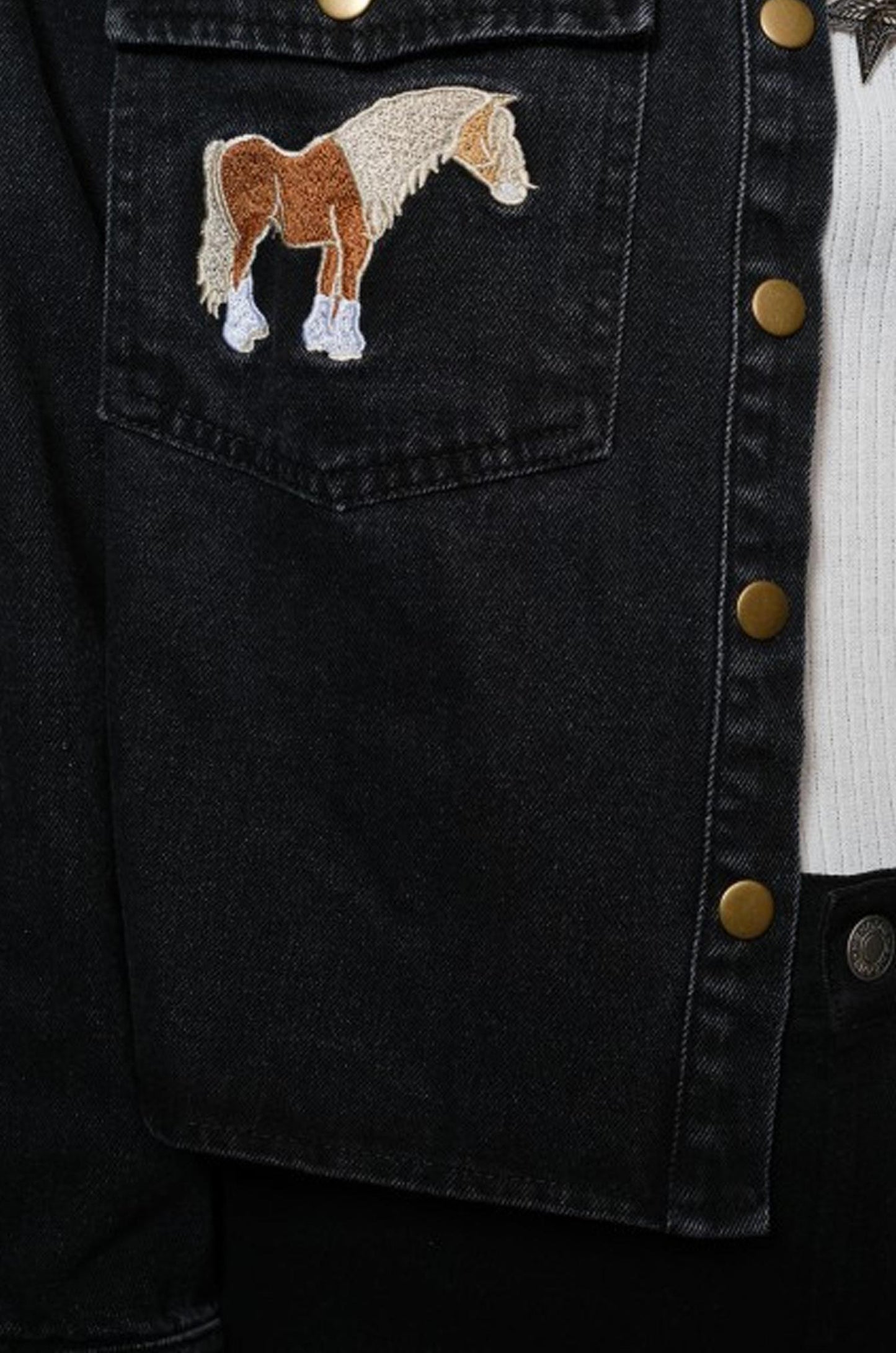 Denim Jacket with Embroidered Horse Detail and Classic Fit