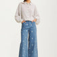 Blue Wide-Leg Pants with Mini Daisy Embroidery