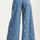 Blue Wide-Leg Pants with Mini Daisy Embroidery
