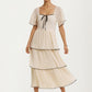Tiered Flutter Sleeve Midi Dress with Tie Front