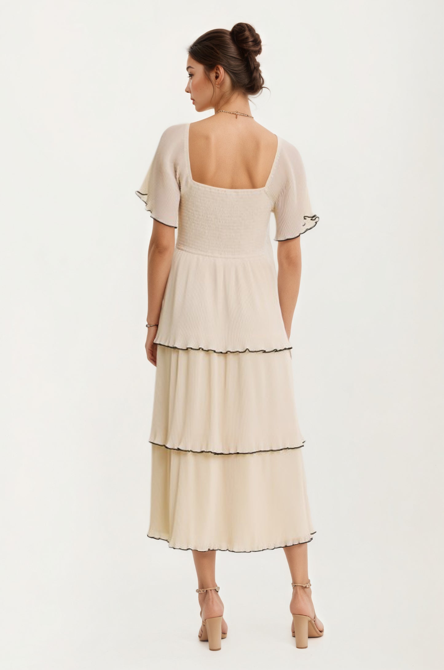 Tiered Flutter Sleeve Midi Dress with Tie Front