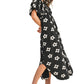 Puff Sleeve Black Maxi Dress with Bold White Floral Print