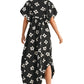 Puff Sleeve Black Maxi Dress with Bold White Floral Print