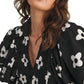 Puff Sleeve Black Maxi Dress with Bold White Floral Print