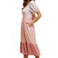 Blush Pink Puff Sleeve Midi Dress with Smocked Bodice