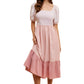 Blush Pink Puff Sleeve Midi Dress with Smocked Bodice