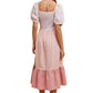 Blush Pink Puff Sleeve Midi Dress with Smocked Bodice