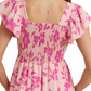 Elegant Pink Floral Square-Neck Midi Dress with Flutter Sleeves