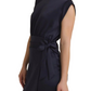 Navy Cap Sleeve Mini Dress with Waist Tie and Sleek Wrap Skirt