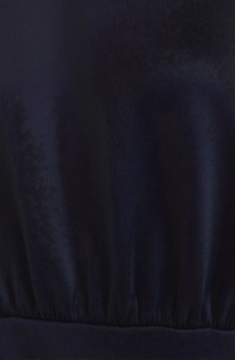 Navy Cap Sleeve Mini Dress with Waist Tie and Sleek Wrap Skirt