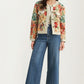 Floral Tapestry Button Front Cropped Jacket With Long Sleeves