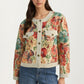 Floral Tapestry Button Front Cropped Jacket With Long Sleeves