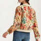 Floral Tapestry Button Front Cropped Jacket With Long Sleeves