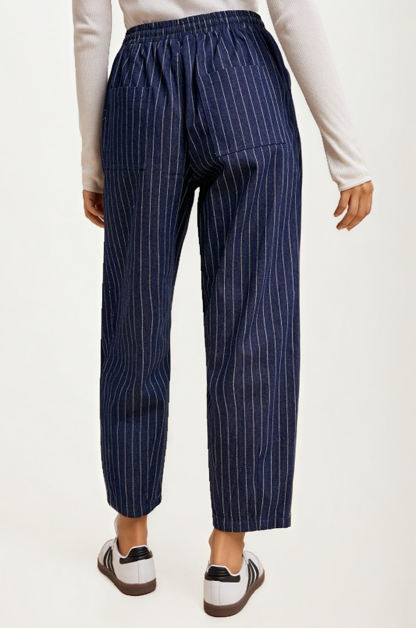 Relaxed Pinstripe Drawstring Pants with Pockets