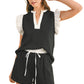 Black and White Ruffle Sleeve Two-Piece Lounge Set