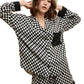 Checkerboard Print Button-Up Shirt and Shorts Pajama Set