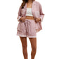 Pink Checkerboard Button-Up Shirt and Shorts Pajama Set