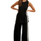 Black Wide-Leg Pant and Sleeveless Top Set with Wave Trim