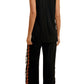 Black Wide-Leg Pant and Sleeveless Top Set with Wave Trim